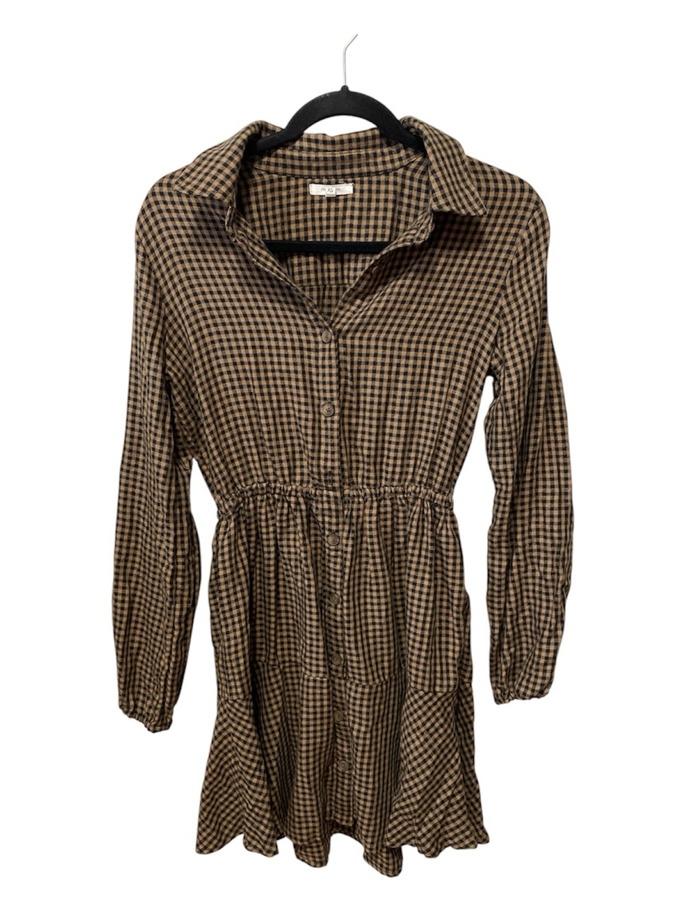 Maurices Brown Black Gingham Long-Sleeve Shirt Dress